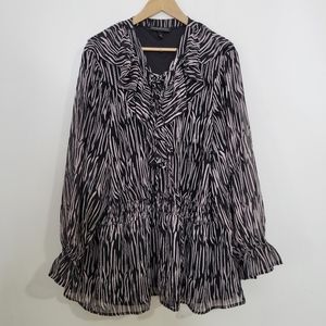 NEW Lane Bryant Size 28  Ruffle Front Lace Black Pink Print Top Blouse Tunic